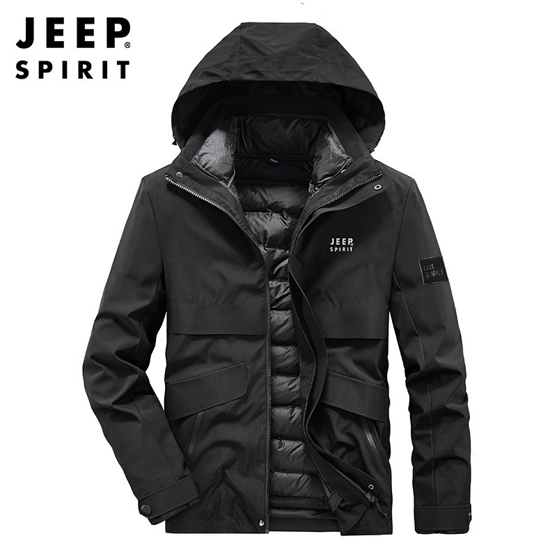 2021年新款户外羽绒服男加厚保暖拆卸脱帽连帽两件套防风冲锋衣