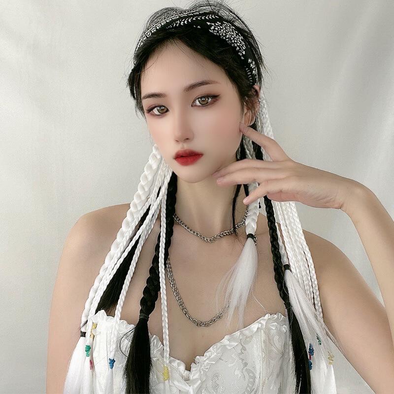 工厂现货马尾假发女长款彩色拳击辫网红同款嘻哈脏辫马尾假发辫子