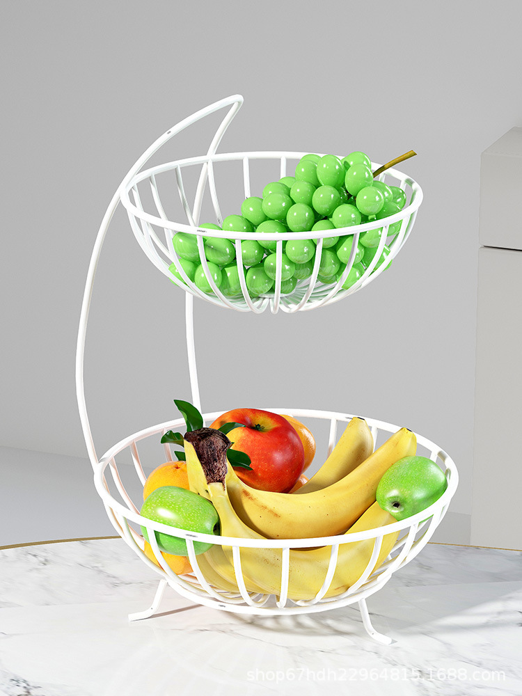 Wrought Iron Double Deck Fruit Plate Living Room Home Fruit Basket Storage Basket Fruit Plate Modern Simple Coffee Table Candy Snack Dish