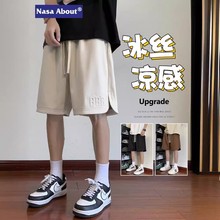 NASA夏季短裤男冰丝薄款透气直筒钢印五分裤系绳款休闲百搭时尚潮