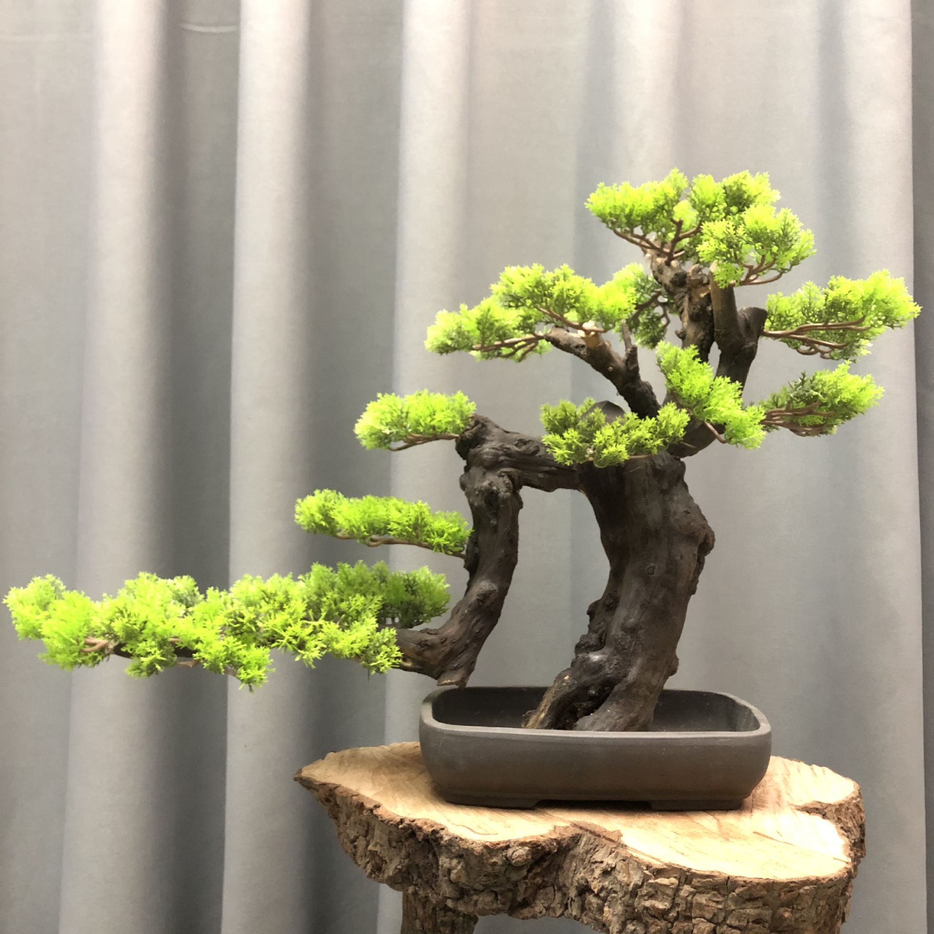 仿真迎客松美人松家居摆件假松树盆栽别墅酒店商场客厅背景墙装饰