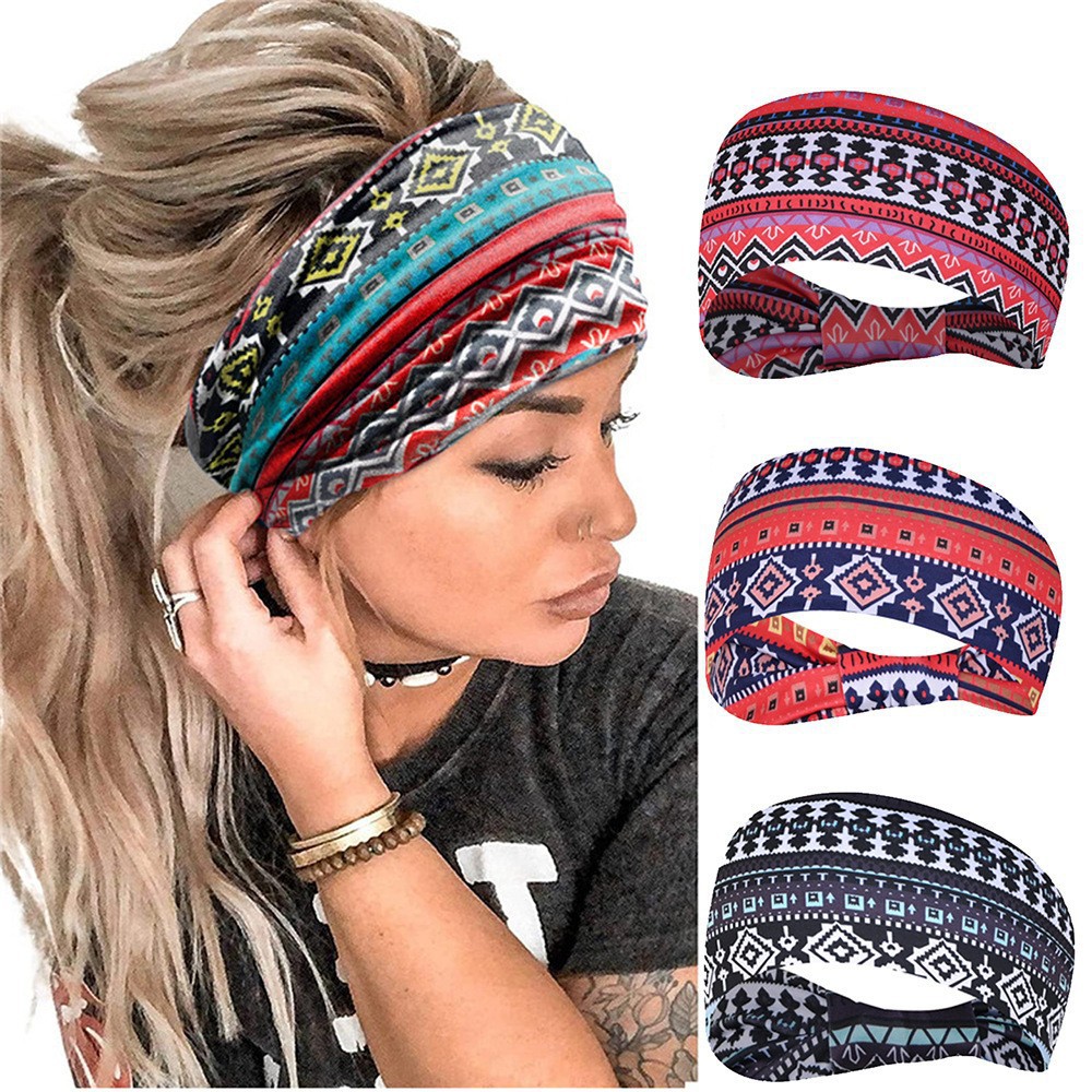 Bohemian New Amazon Sports Fitness Wide-Brimmed Hair Band Ethnic Printed Yoga Headband Towel Sweat-Absorbent