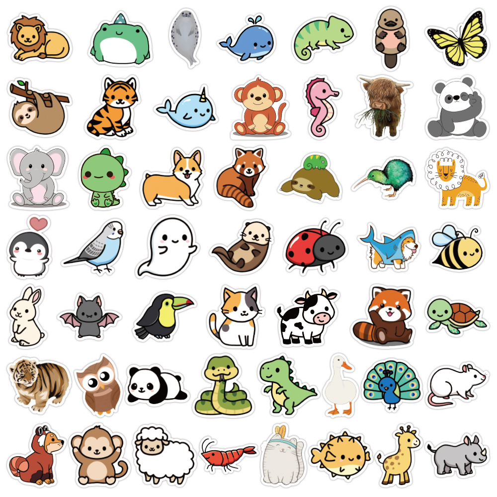 50-400张卡通可爱小动物贴画手机壳行李箱笔记本儿童文具手账贴纸