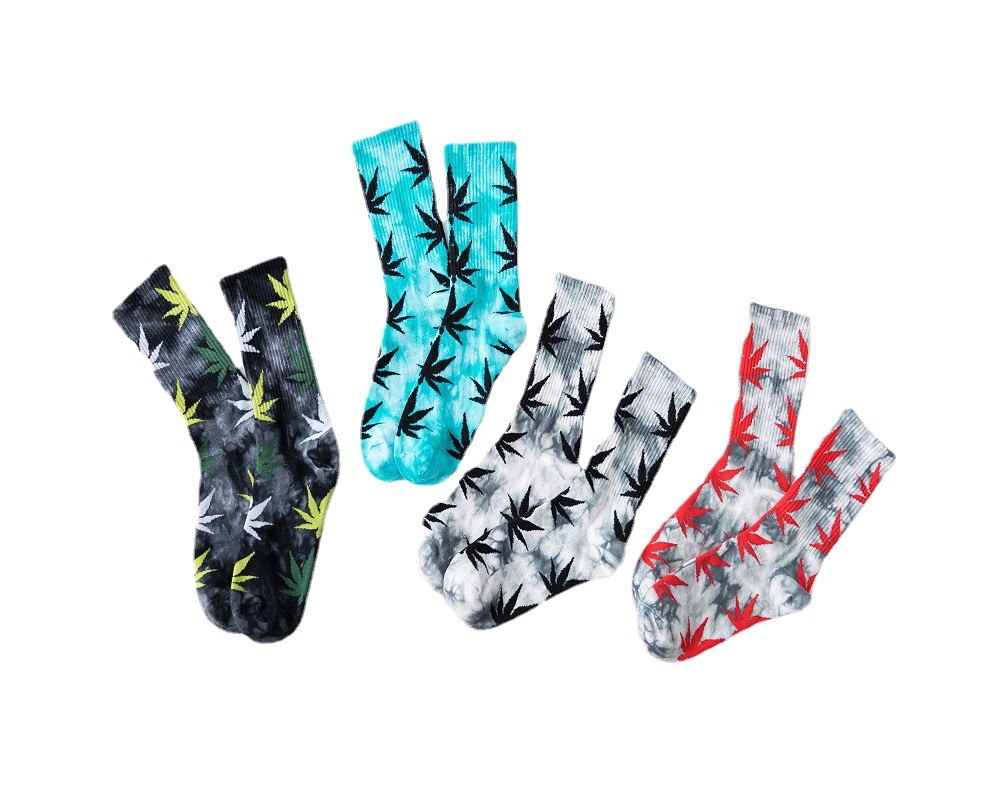 Tie-Dyed Mid-Calf Socks Men's Sports Socks European and American Trendy Socks Ins High-Top Female Cotton Socks Street Fashion Color Socks Wholesale