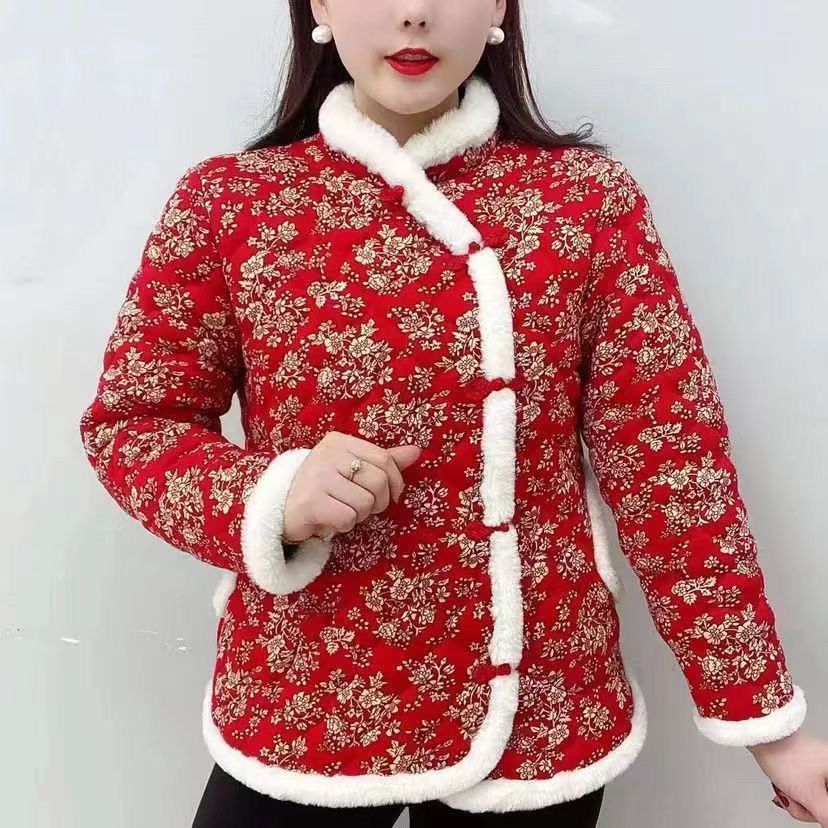 青花瓷碎花棉袄年轻人民族风棉衣新款珍珠扣扣花中老年棉袄盘扣女