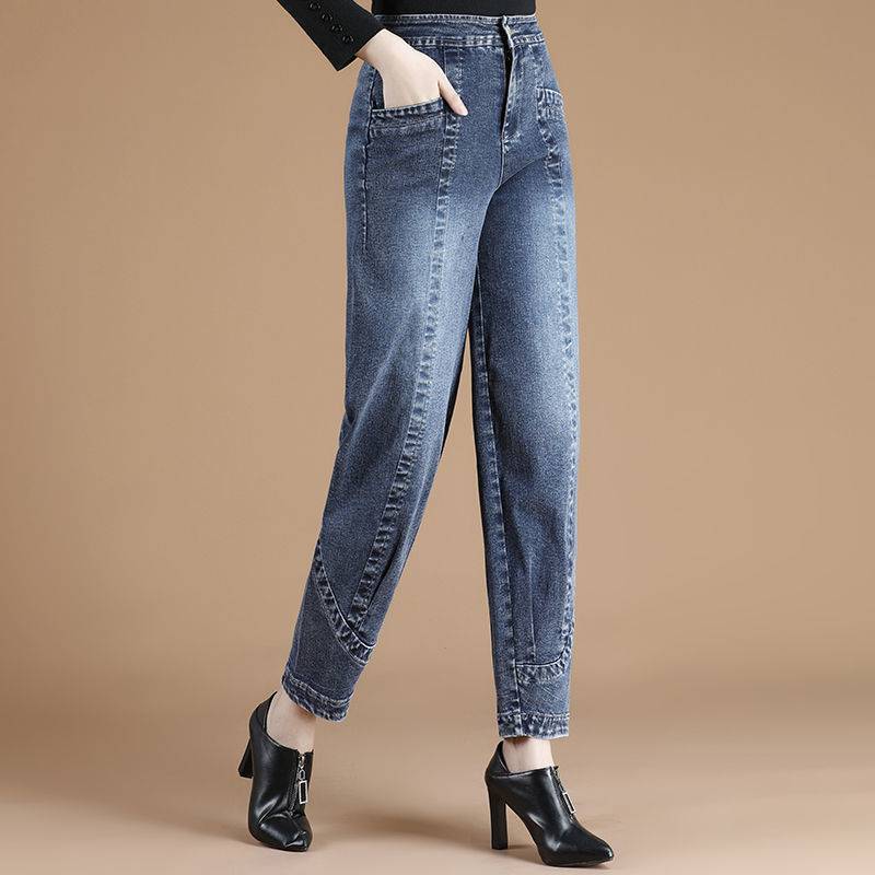 修身针织萝卜裤女秋冬高腰宽松牛仔裤显瘦气质大码垂感灯笼