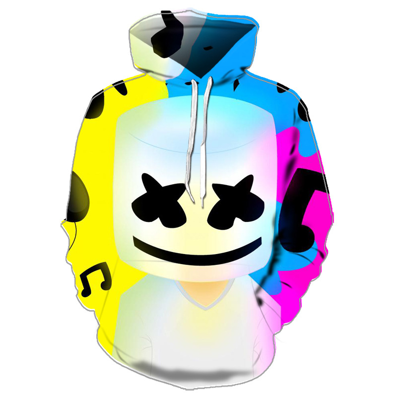 跨境电商新款棉花糖dj乐队marshmello 3d印花连帽卫衣男女套头衫