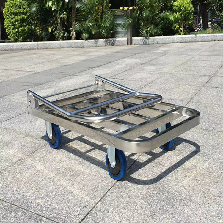 加厚不锈钢方管手推车折叠静音搬运车平板车四轮拉货小拖车小拉车