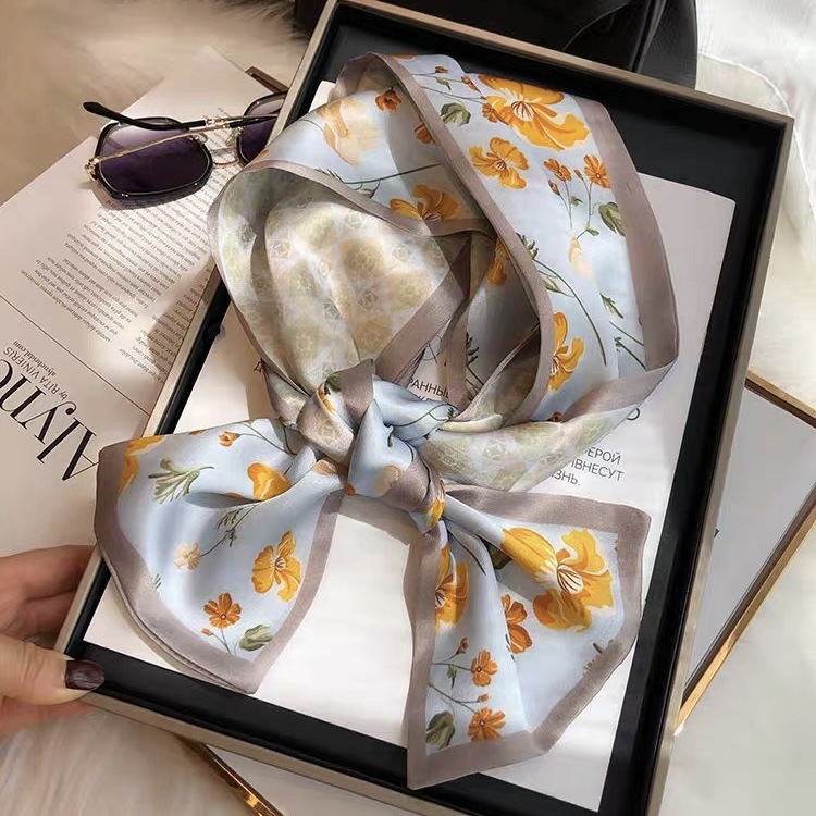 new french flower decorative silk double-layer ribbon all-match commute mulberry silk long scarf with hand gift