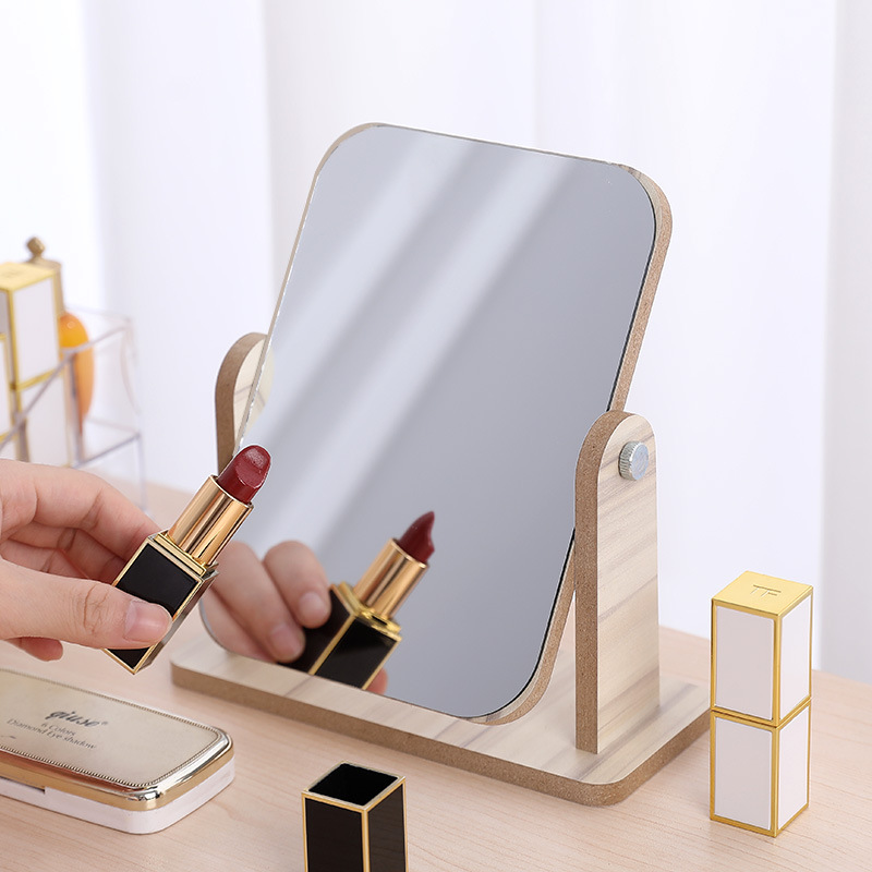 HD Double-Sided Rotating Makeup Mirror Desktop Colorful Dressing Mirror Folding Bamboo Allegro Portable Large Square Princess Mirror