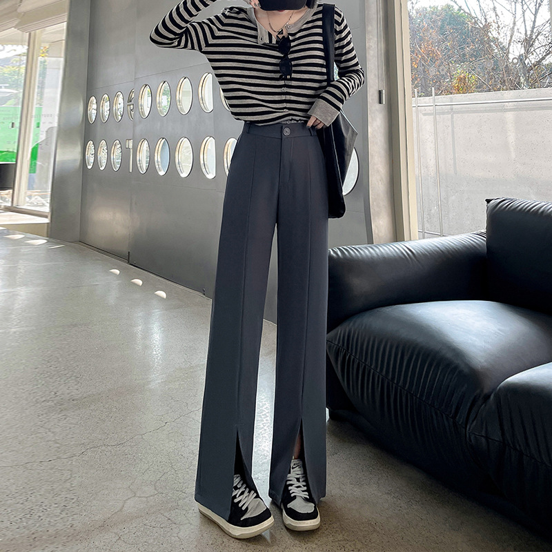 [Mesh Bag Fabric] Suit Pants High-Grade Women's Pants Drape Women's Clothing Straight-Leg Pants Women's Clothing Split Wide Leg Pants