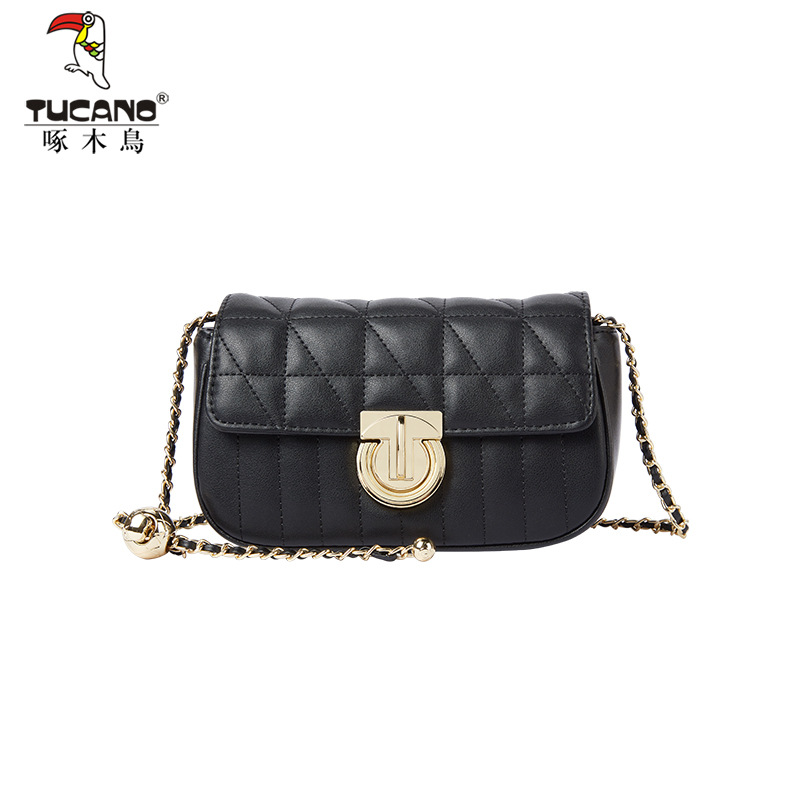 啄木鸟真皮女包2024新款高级质感小众单肩斜挎包小香风菱格链条包
