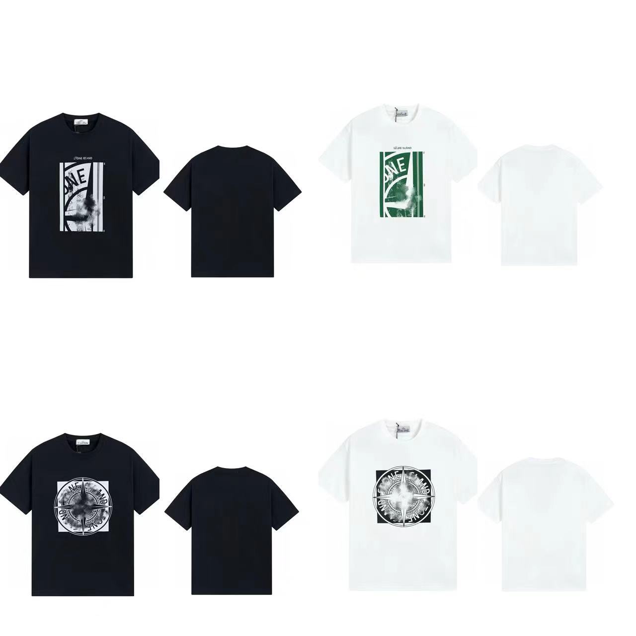 2024夏季新款欧美潮牌石头罗盘袖标圆领落肩短袖男女同款宽松t恤