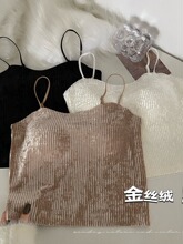 韩版金丝绒吊带背心女冬季保暖内搭带胸垫亮丝打底衫美背上衣外穿