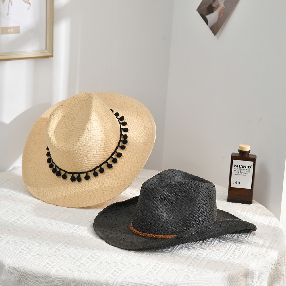 Spring and Summer New Fashion Casual Wooden Bead Decoration Panama Flat Straw Hat Outdoor Street Shopping Net Red Sunshade Flat-Top Cap