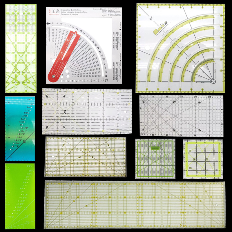 厂家精雕亚克力异形缝纫拼布尺双色长正方形尺子 镂空尺 PVC模板