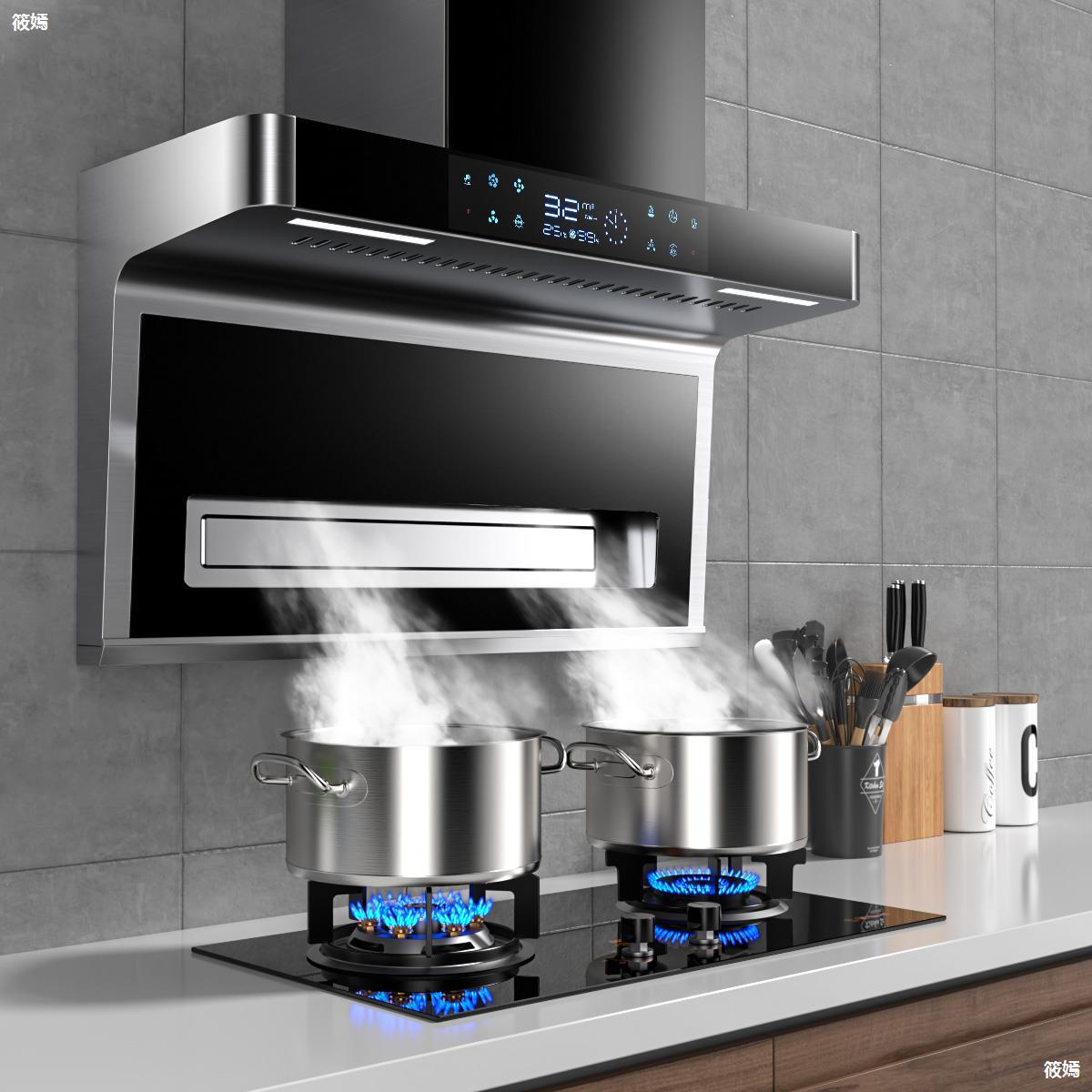 日本顶侧双吸式大吸力7字l型抽油烟机家用厨房脱排燃气灶套餐