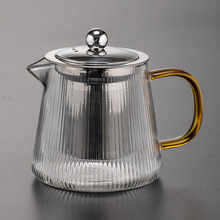 加厚高硼硅玻璃茶壶大小花泡茶杯竖纹水壶不锈钢过滤家用茶具套装