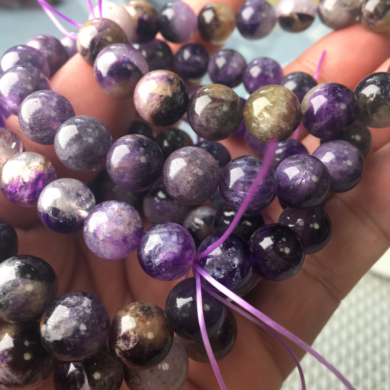 好运到天然紫钛极光23水晶手链含稀有矿物质单圈多元素能量石手串