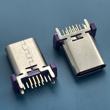 立式type-c插板母座 紫色胶芯 180度dip式 16pin直插母座 h=13.