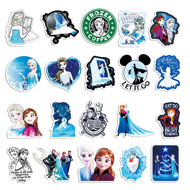 50张冰雪奇缘艾莎卡通涂鸦贴纸行李箱笔记本电脑冰箱汽车装饰贴纸