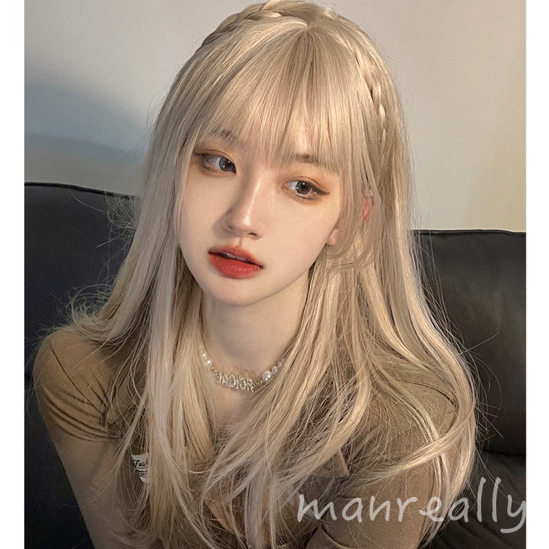 漫真假发女长发网红lisa同款甜美可爱白金色自然长直发jk全头套