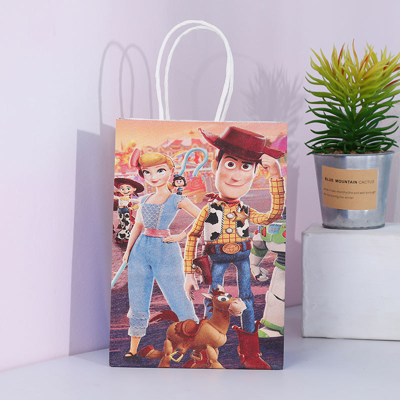 Kraft Paper Cartoon Super English Gift Bag Creative Cartoon Handbag Birthday Party Kraft Paper Gift Bag in Stock