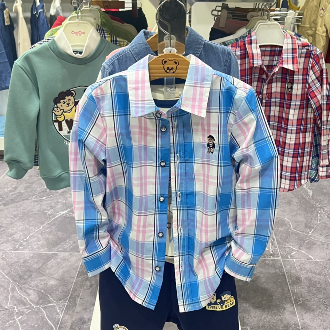 小熊童装现货春秋款男童纯棉衬衣衬衫长袖支持一件代发-阿里巴巴