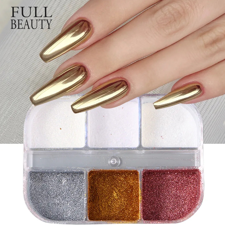 跨境新款美甲闪粉 6格盒装魔镜粉幻彩粉珠光粉亮面指甲亮片nail