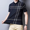Middle and old age man Lapel Short sleeved summer Trend Self cultivation POLO Borneol stripe lattice half sleeve T-shirt men's wear