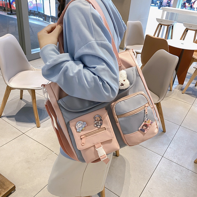 Large Capacity Student Tuition Bag Hand Carry Book Bags Elementary School Students' Handbag Junior High School Students Canvas Bag Tuition Bag Girl's