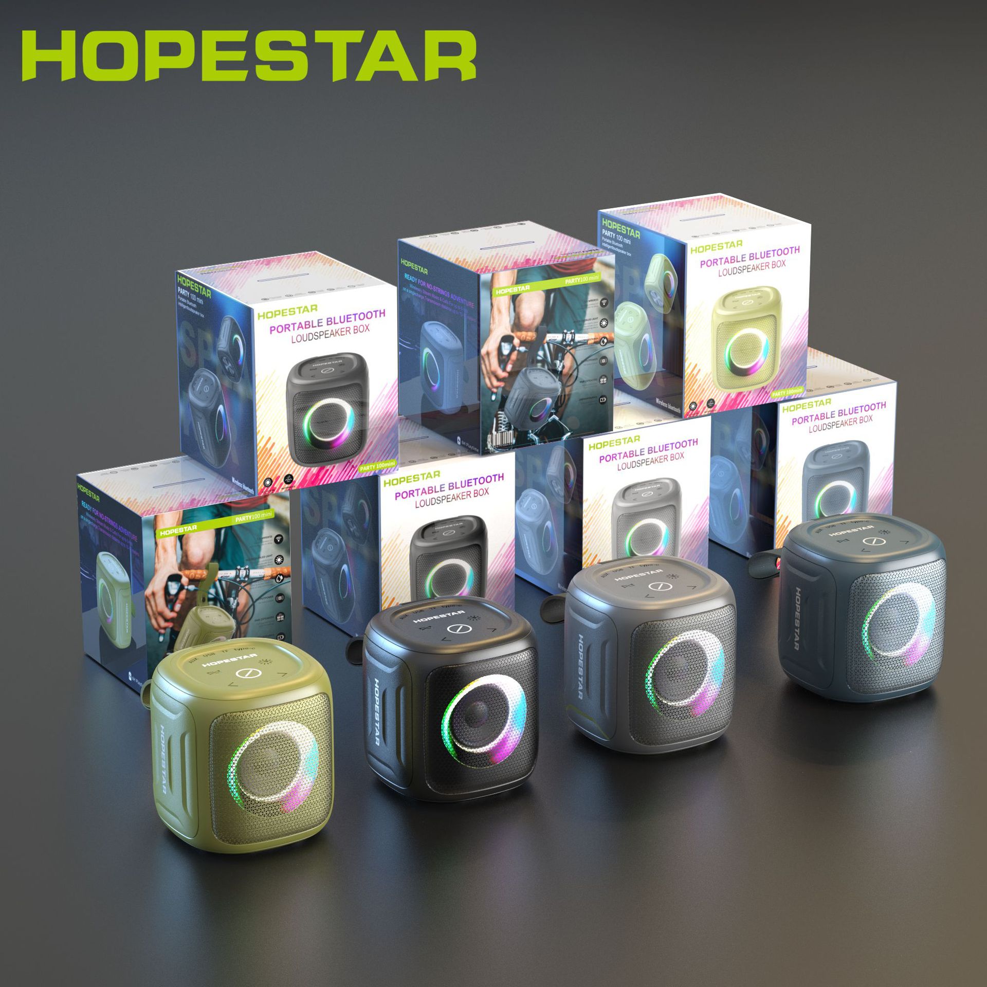 hopestar party100mini桌面无线蓝牙音箱批发重低音炮led脉动音响