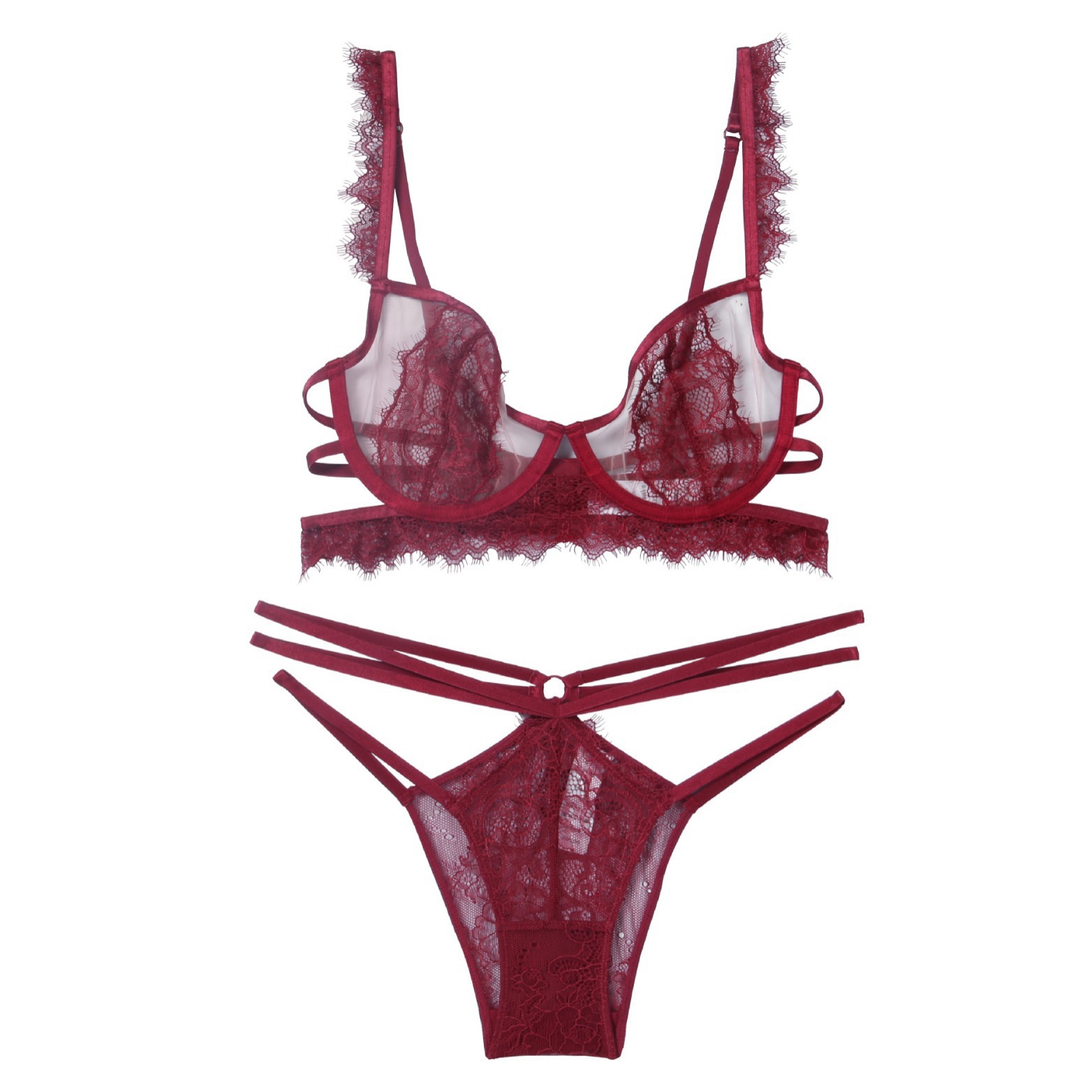 欧美风辣妹风网纱透视透明无痕情趣文胸内衣套装跨境直销bra-阿里巴巴