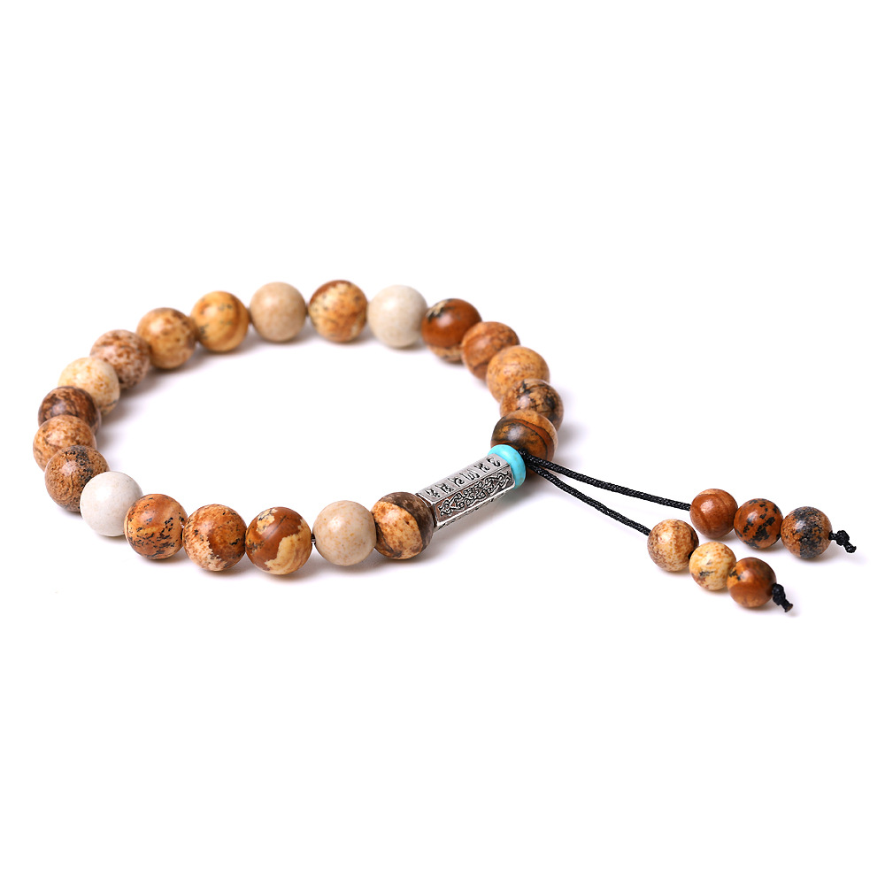 条纹红玛瑙绿松石手串六字箴言手链弟子珠吊饰跨境亚马逊流行饰品