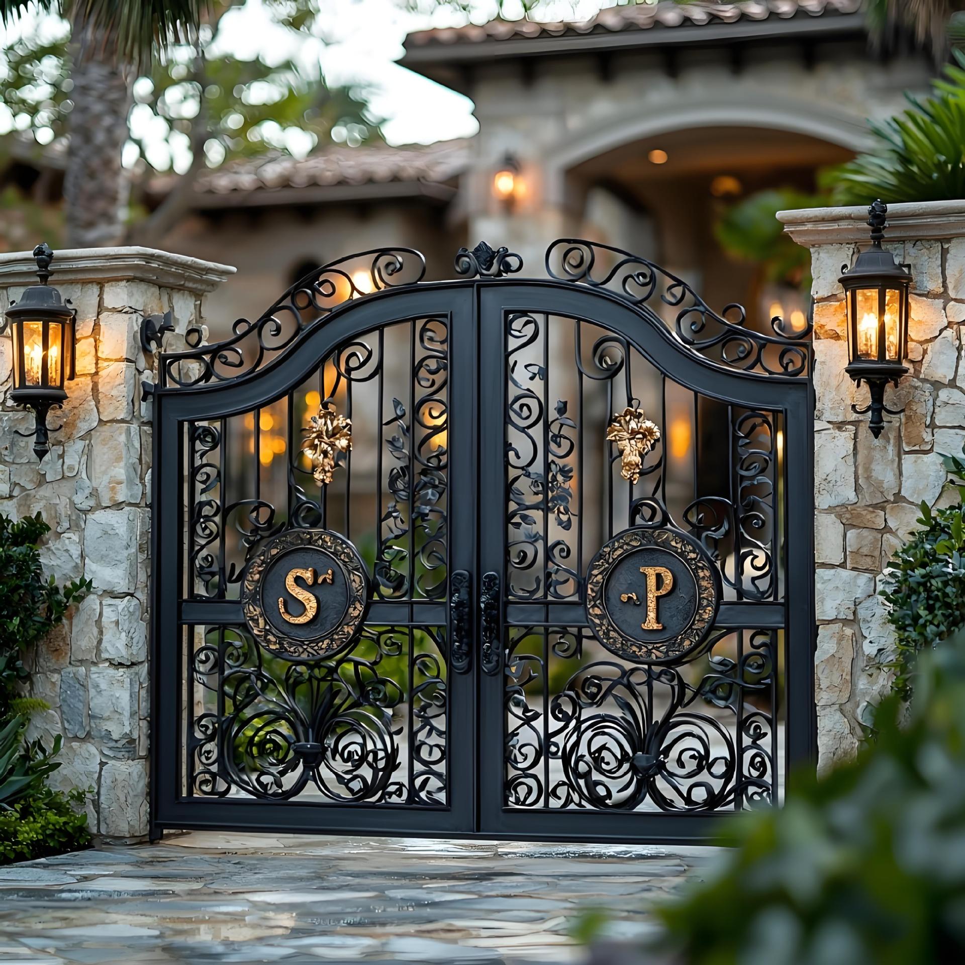 纯手工锻打法式铁艺庭院门 别墅花园大门 欧式复古防盗入户门