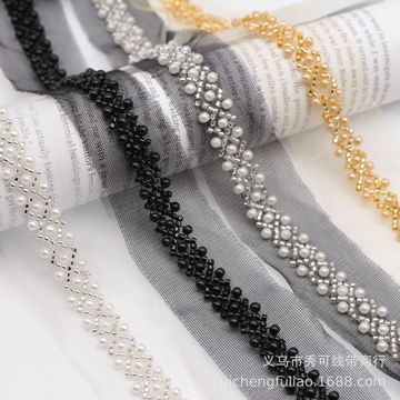 网纱机绣钉珠花边菱形珍珠蕾丝服装汉服鞋帽发饰手工diy辅料批发