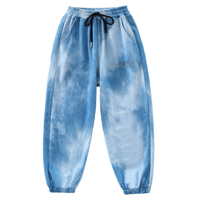 2021趋势好货女童扎染裤子秋季新款潮童休闲风撞色束脚长裤外贸款