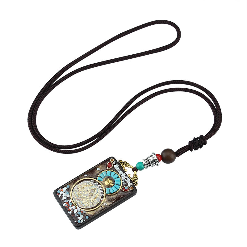 Live Streaming Ethnic Style Nepal Thangka Blackwood Pendant Exotic Style Amulet God of Wealth Lucky Pendant Vintage Accessories