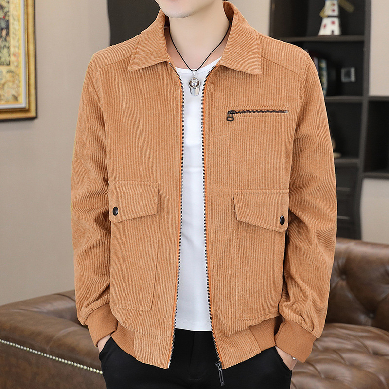 Corduroy Coat Men's Spring and Autumn Loose Versatile Baseball Uniform Lapel Top Clothes Fashion Brand Casual Workwear Jacket