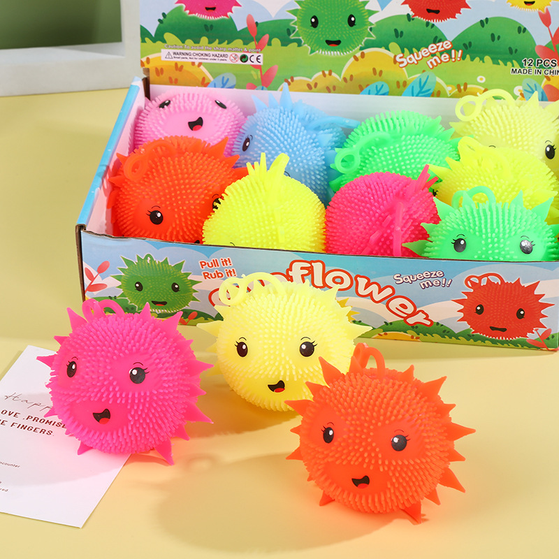 Children's Decompression SUNFLOWER Squeezing Toy Luminous Toys Funny Quirky Hedgehog Hairy Ball Vent Ball Toys Wholesale