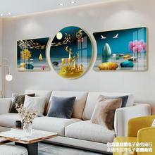 客厅装饰画轻奢沙发背景墙挂画晶瓷镶钻现代简约大气三联壁画现代