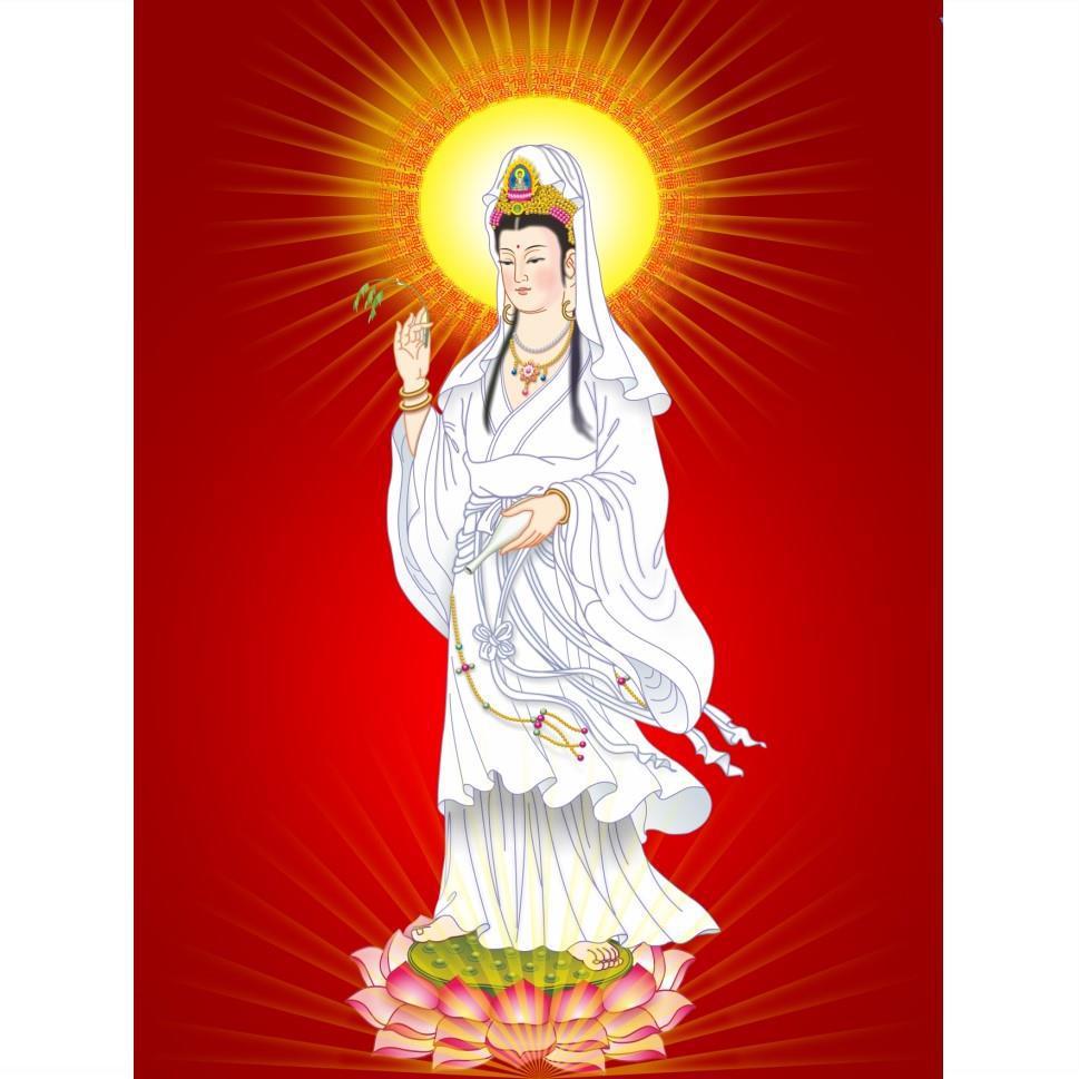 高清南海观音佛画像挂画家用供奉手绘白衣观世音菩萨佛像画图相纸