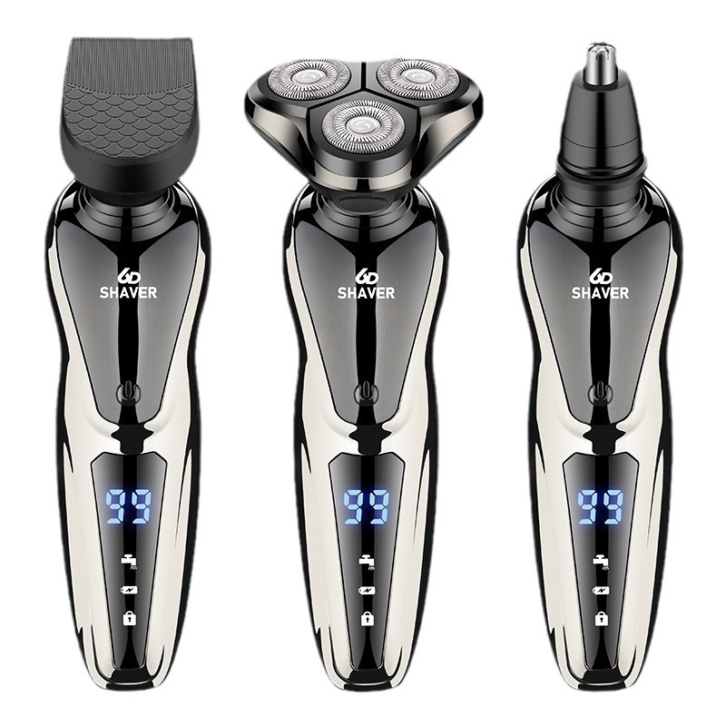 Digital Display Double Shaver Three-in-One Electric Razor Men's Washable Beard Knife Usb Portable Shaving Device