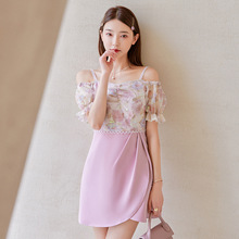 衣阁里拉夏季新款粉紫色小个子吊带连衣裙洋装小礼服裙66784