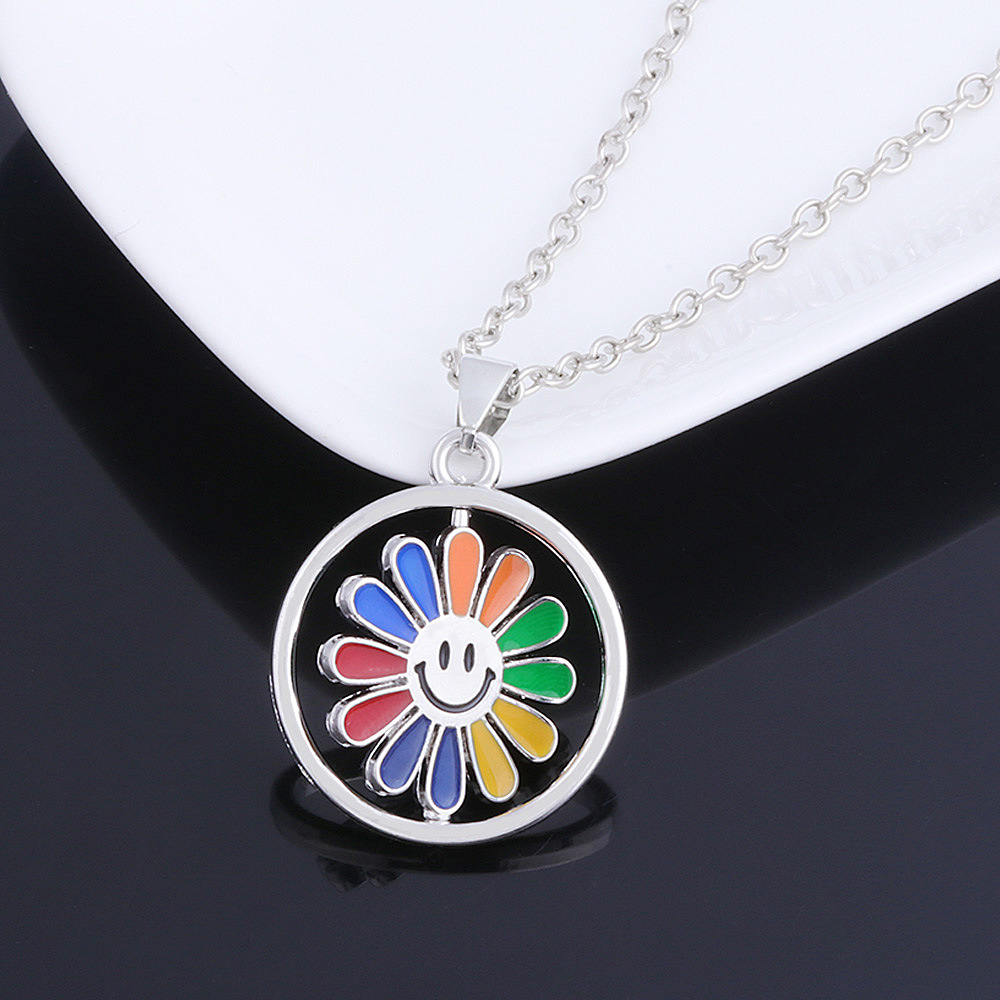 日韩 旋转七色花项链 个性时尚百搭嘻哈毛衣彩色花朵项链男士饰品