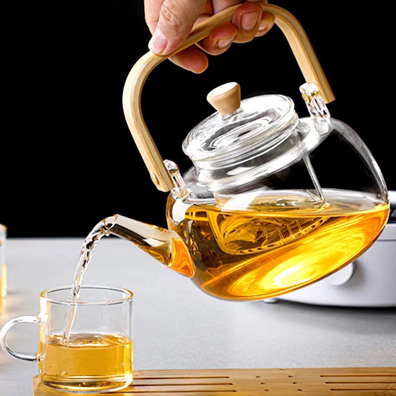 loop-handled teapot glass with lid bamboo handle with liner boiling tea boiling water japanese household borosilicate glass tea cozy