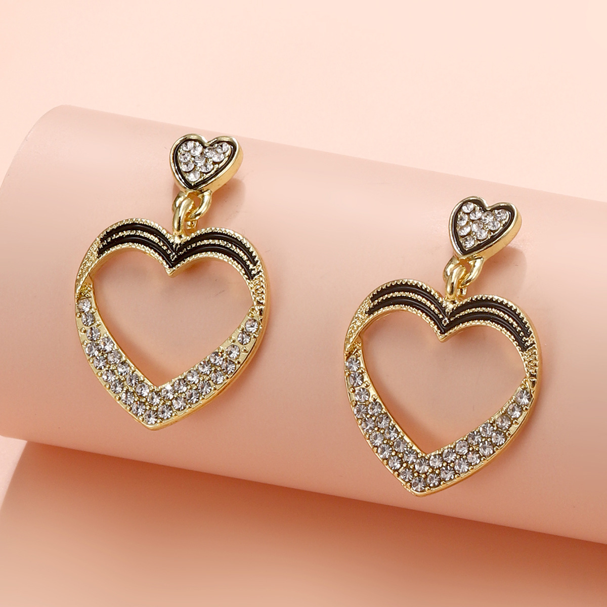 2021简约韩版复古潮流时尚简约镶钻爱心耳环耳饰首饰耳钉耳坠批发