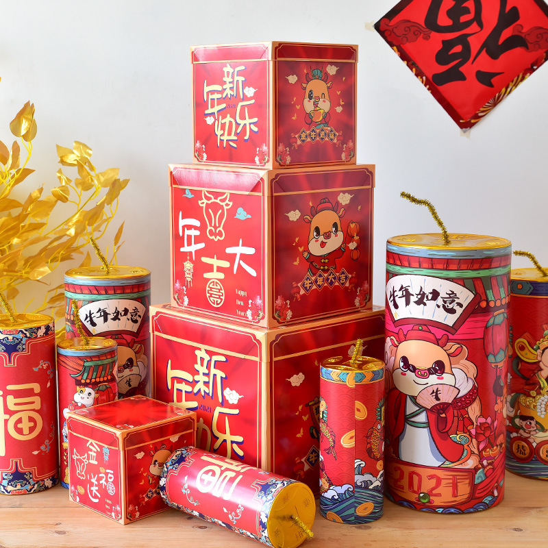 新年财神美陈座炮装饰过年元旦春节商场橱窗鞭炮摆件坐炮场景布置