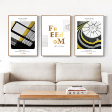 跨境北欧风客厅现代简约黑白工业风黄色建筑三联组合挂画装饰画芯