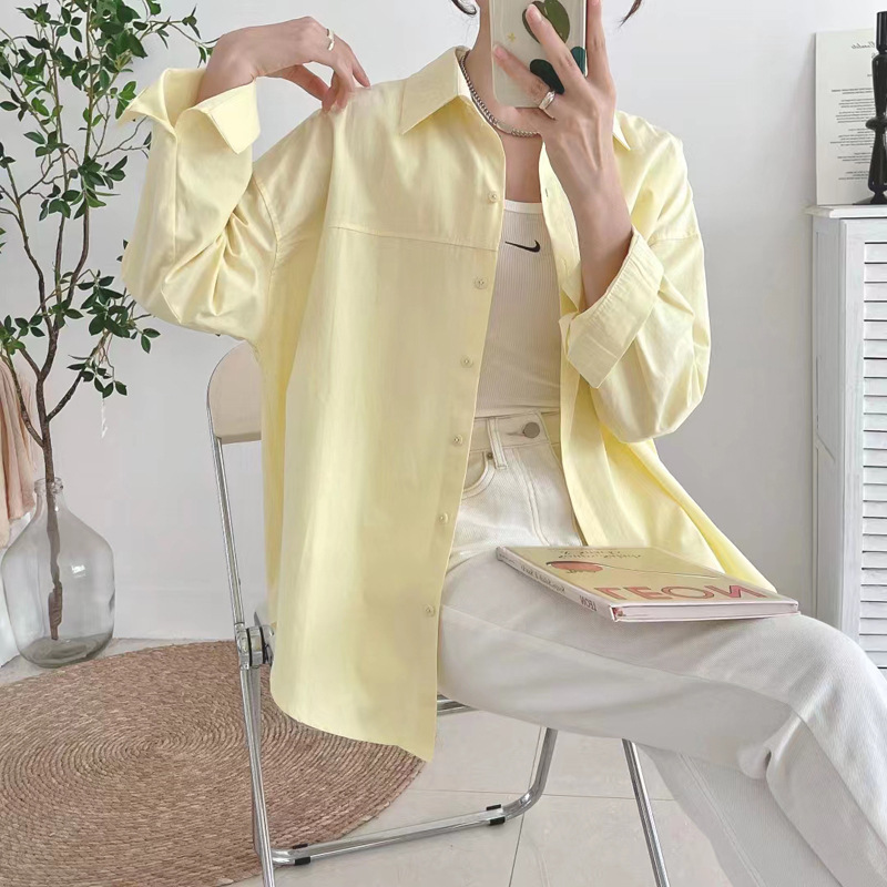 Women's Top Classic Style Casual Korean Style Spring Washed Cotton Women's Shirt Long Sleeve Design Sense Niche College Style